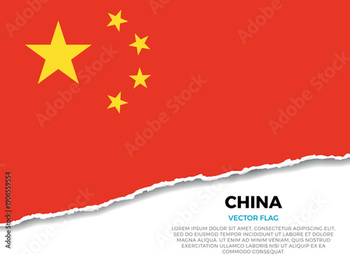 Flag of China. Creative Torn Paper Edge Effect on transparent background