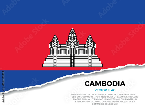 Flag of Cambodia. Creative Torn Paper Edge Effect on transparent background