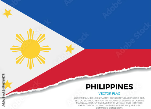 Flag of Philippines. Creative Torn Paper Edge Effect on transparent background