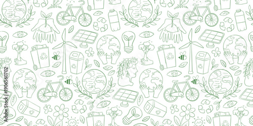 Environment day, zero waste doodles seamless pattern for wallpapers, packaging, backgrounds, wrapping paper, textiles, etc. EPS 10