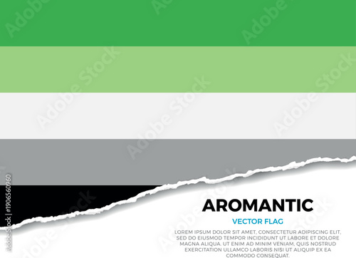 Flag of the Aromantic. LGBTQ. Creative Torn Paper Edge Effect on transparent background