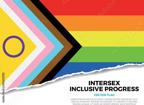 Flag of the Intersex Inclusive. LGBTQ. Creative Torn Paper Edge Effect on transparent background