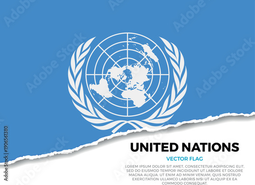 Flag of United Nations. Creative Torn Paper Edge Effect on transparent background