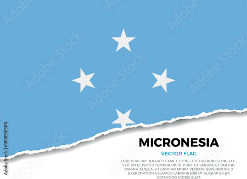Flag of Micronesia. Creative Torn Paper Edge Effect on transparent background