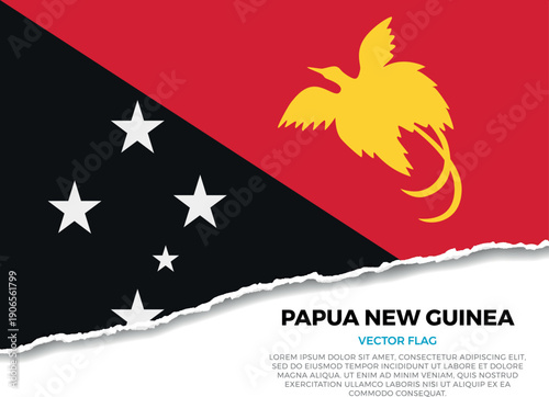 Flag of Papua New Guinea. Creative Torn Paper Edge Effect on transparent background