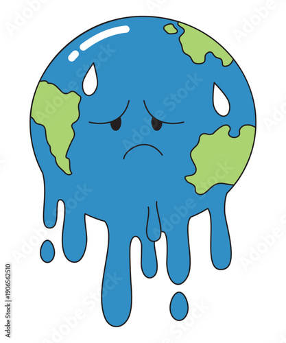 Melting Earth Cartoon Climate Change Global Warming Environmental Disaster Concept