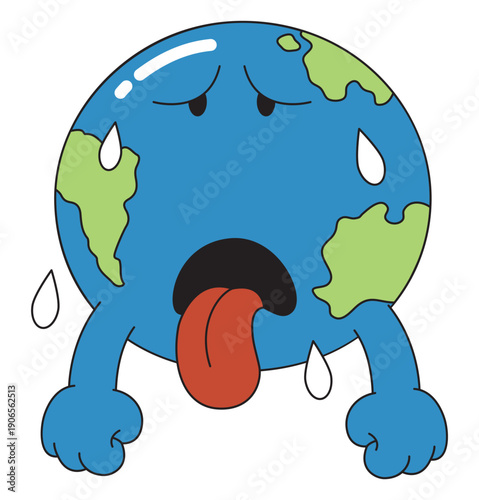 Sick Earth Cartoon Character Climate Change Global Warming Environmental Concept