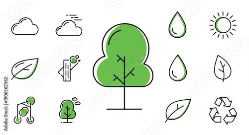 Collection of simple nature and environment icons.