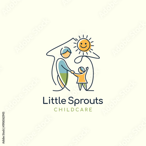 childcare and education logo symbol. The design representing growth, mentoring, protection, and nurturing. Ideal for preschools, foundations, daycares, and parenting communities.