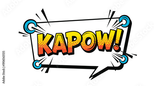 Kapow comic book sound effect bubble uses vibrant yellow and orange colors with a retro halftone pattern to show action and energy.