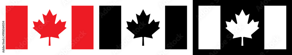 Naklejka premium Black Canada flag set, black and white Canadian flag icon
