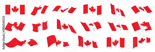 Canada flag set, Canadian flag icon symbol, 3D waving flag