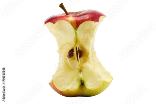Bitten red apple with seeds and stem bitten apple isolated on a transparent background