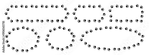 Set of pet pawprint frames in various shapes: rectangular, circular, and oval 