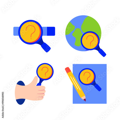 Research illustration with gesture, document, and global search for business design