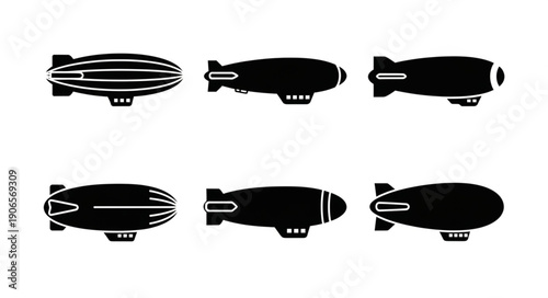 Collection of six different blimp silhouettes for design.