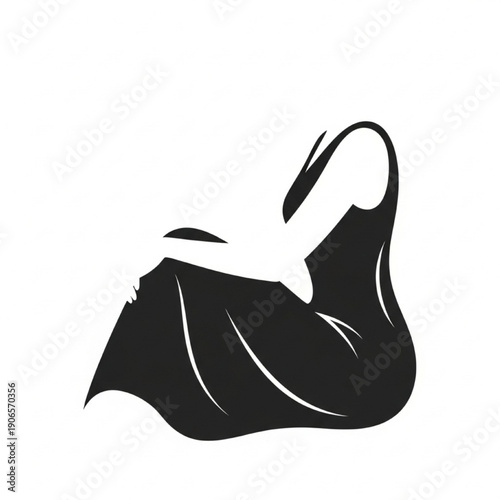 Woman Silhouette in Flowing Dress, Isolated on White Background