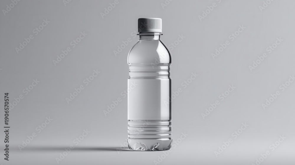 Fototapeta premium Clear plastic water bottle providing healthy hydration, refreshment, and well being on background a studio minimal