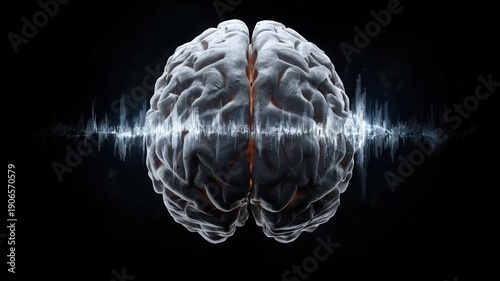Human brain with electrical impulse waveform and energy creating active mind concept activity and mental