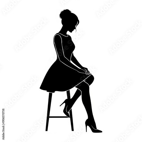 Woman Sitting on Stool in High Heels Silhouette Illustration