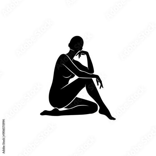 Contemplative Woman Sitting in Meditation Pose Silhouette