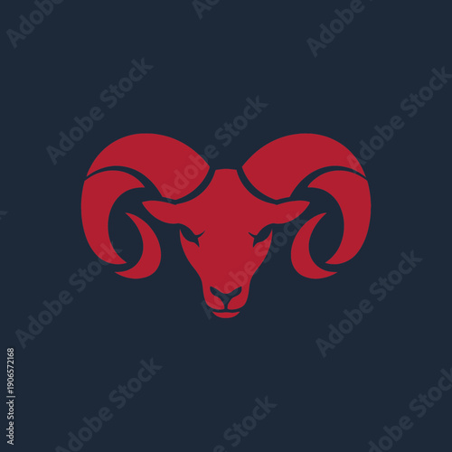 Red Ram Head Illustration with Horns.