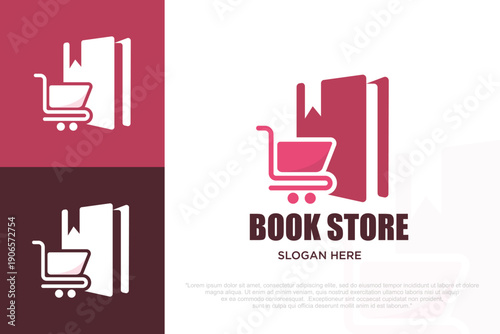 Book Store Logo with Shopping Cart . vector illustration