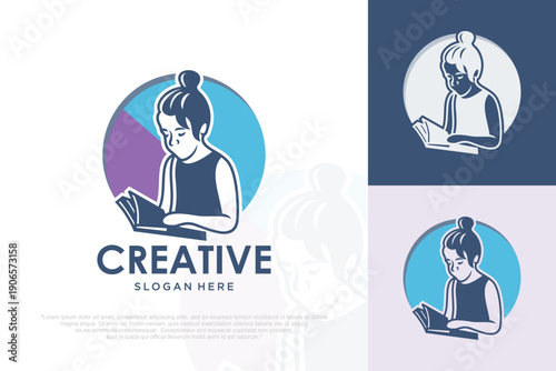 Kids Graduation Logo with Woman design . vector illustration