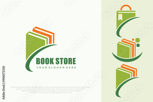 Library Book Logo with Feather Icon . vector illustration