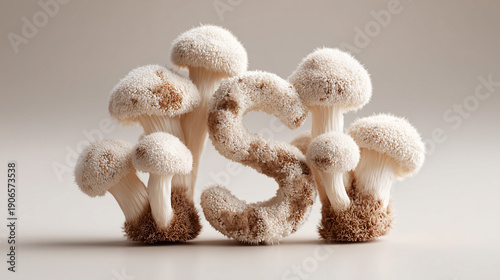 Mysterious Mushroom Array: A captivating close-up presents a cluster of delicate mushrooms. The fungi showcase unique forms.