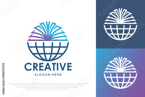 Global Education Logo design . combination globe and open book symbol. Vector illustration