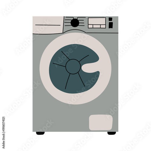 Flat illustration of modern washing machine. Home appliance icon for laundry, household services, cleaning apps, interior design and everyday lifestyle concepts.
