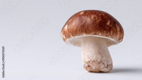 Mushroom Macro: Capturing the intricate details and earthy elegance of a single, fresh mushroom. A culinary delight, with a cap, stem, and texture. 