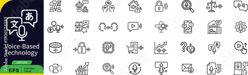 Voice based technology concept with a green line icon graphic