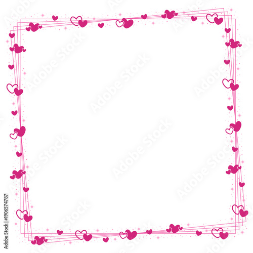 Pink Square Border Frame With Love Hearts And Glitter Decoration