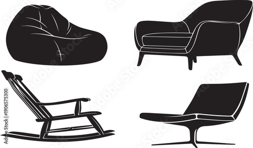 A collection of four different types of chairs on a white background