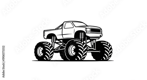 Monster Truck Line Art Illustration - Big Tires, Off-Road Vehicle