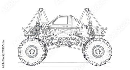 Monster Truck Blueprint - Off-Road Vehicle Design Sketch