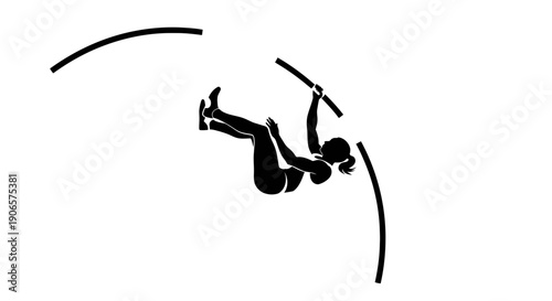 Silhouette of a female pole vaulter mid-air against a white background