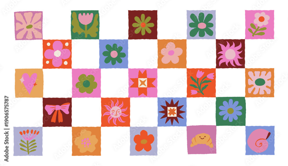 Αυτοκόλλητο Vector whimsical illustrations in hand drawn doodle imperfect edges and wavy sha