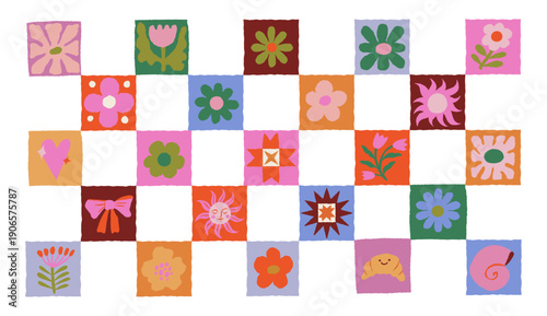Tableau sur toile Vector whimsical illustrations in hand drawn doodle imperfect edges and wavy sha