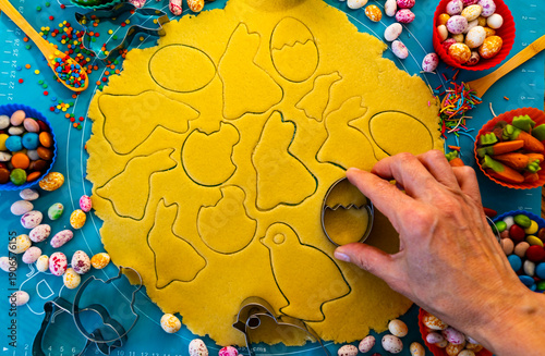 Easter cookie crafting involves creating festive treats by cutting shortcrust dough into traditional shapes like bunnies, eggs, and chicks using special cookie cutters, following detailed traditional 