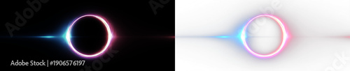 Glowing blue-violet neon magic ring - PNG format, futuristic overlay. Light frame