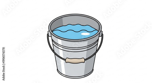Metal bucket filled with blue liquid on white background simple illustration
