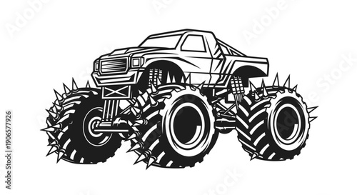 Monster Truck with Spiked Tires, Off-Road Vehicle, Extreme Sports Illustration