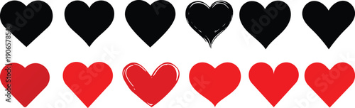 Heart icon set with different shapes.Set red shape heart icon, vector set heart shape, lovers on Valentines day.Heart doodles set. Hand drawn hearts collection. Romance and love illustrations