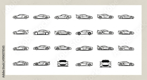 Collection of Sports Car Silhouettes in Various Angles.