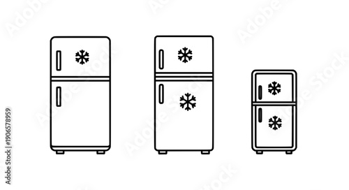 Black outline refrigerator freezer snowflake cooling icons minimalist vector collection
