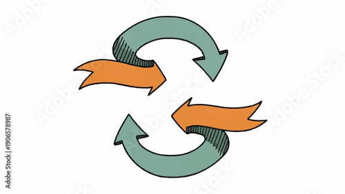 Hand drawn doodle style arrows forming a circular refresh or synchronize symbol.