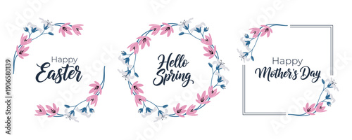 Pink Spring Flower Wreaths Set with Easter and Mothers Day text quote
